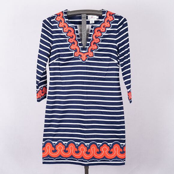 Vineyard Vines Women's Size 4 Nautical Blue & White Stripe w/ Orange Embroidery - Picture 2 of 8